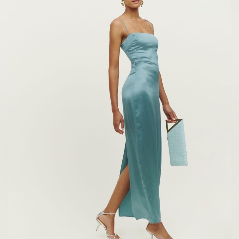 Reformation Frankie Silk Dress – Sage Blue – Size 6 – Worn Once